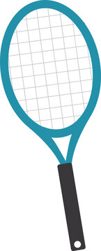 Fototapeta Presenting flat tennis racket turquoise frame grey strings handle hole clear background copy space