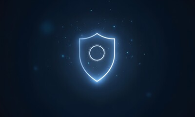 Minimalist holographic interface displaying a rotating shield icon for cyber protection.