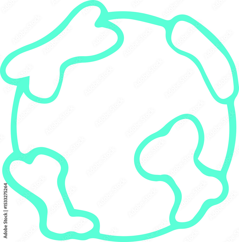 Poster minimalist flat design is showing turquoise globe ring with abstract land blobs on clear background