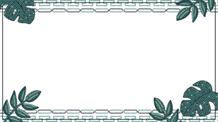 Gardinen Showing mosaic border with teal, dark green tiles and corner leaf motifs on transparent background © vectorfusionart