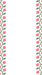 Vector floral border is framing red blossoms and green leaves on transparent background, copy space