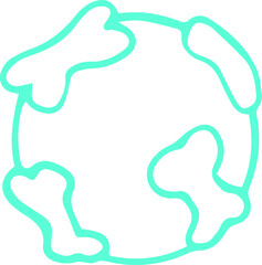 Minimalist flat design is showing turquoise globe ring with abstract land blobs on clear background