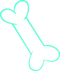 Stylized turquoise dog bone outline is floating diagonally on transparent background, flat design