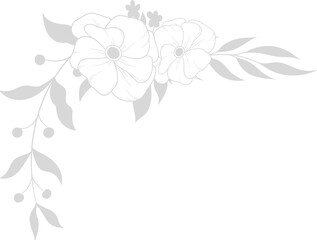 Decorative corner motif is featuring vector with stylized flowers and foliage on transparent bg