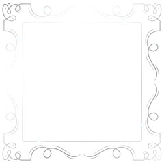 Decorative square frame is featuring white flourishes and glowing orbs, transparent, copy space