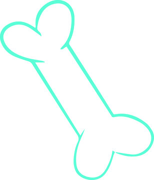 Fototapeta Stylized turquoise dog bone outline is floating diagonally on transparent background, flat design