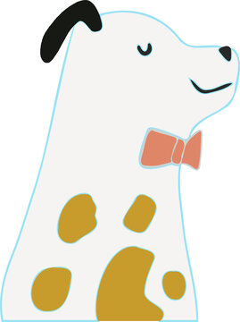 Fototapeta Flat design dog is floating on transparent background, with mustard-yellow spots and salmon bow tie