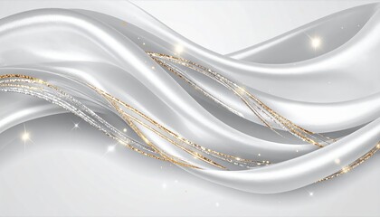 Abstract Silver and Gold Fabric Waves on Light Gray Background