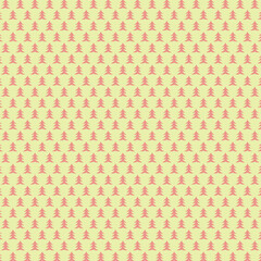 Seamless pattern with small red pine tree silhouettes on a soft yellow background. Cute festive forest design ideal for holiday gift wrap, fabric, stationery, and seasonal décor.