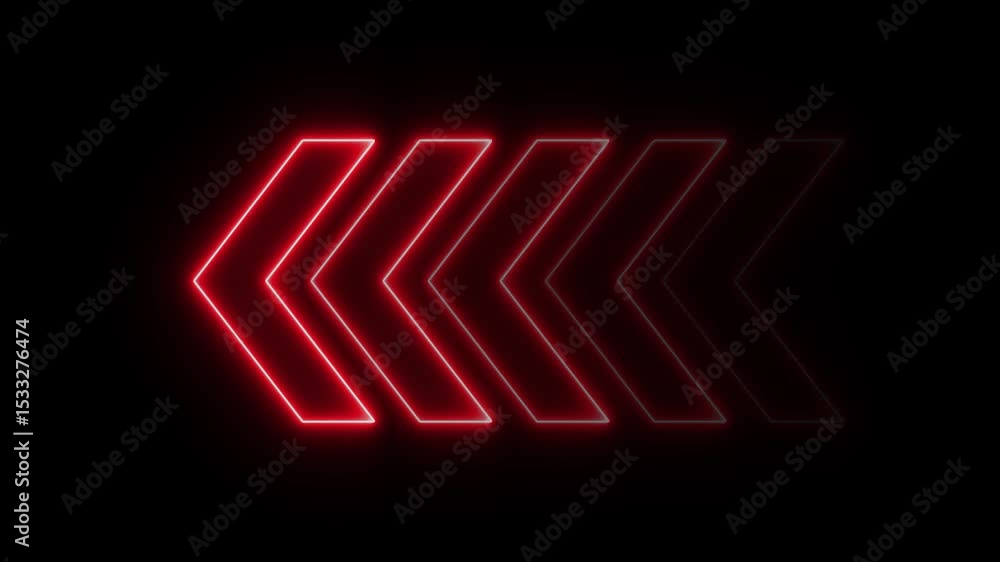 Poster red neon line arrow animation. glowing left arrow looping animated. direction neon arrow sign motion