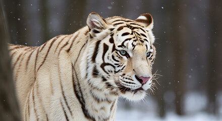 Obraz premium A white tiger in the nature. Beautiful White Tiger in the nature. Life of a White Tiger.