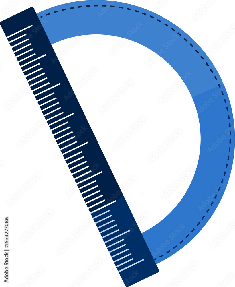 Aufkleber vector art is showing blue ruler overlapping half-circle protractor on transparent background