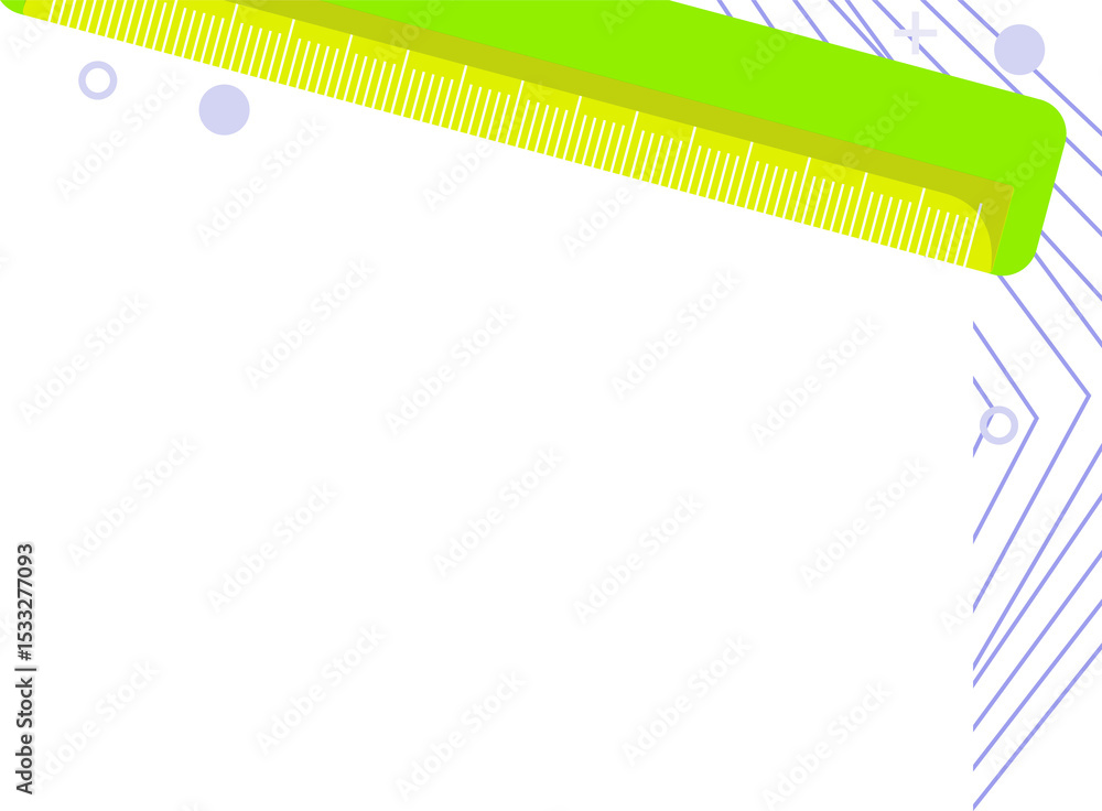 Poster flat design lime green ruler is showing layered shapes with circuit traces on transparent backdrop
