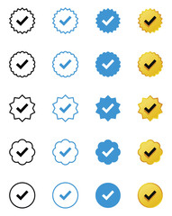 Checkmark sign. Verified symbol. Verified badge profile. Social media account verification. Verified badge profile set. Checklist icon vector