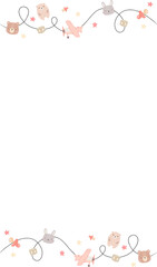 Fototapeta premium Vector pastel border is showing animal faces with blocks and airplane, clear background, copy space