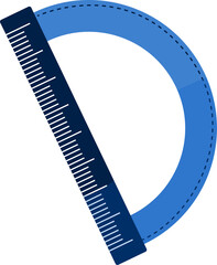 Vector art is showing blue ruler overlapping half-circle protractor on transparent background