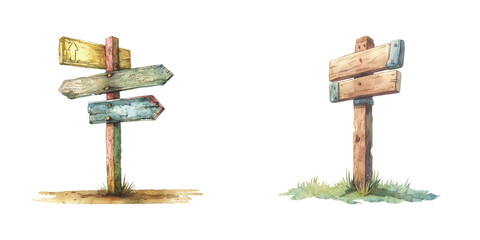 blank street sign post watercolor vector illustration