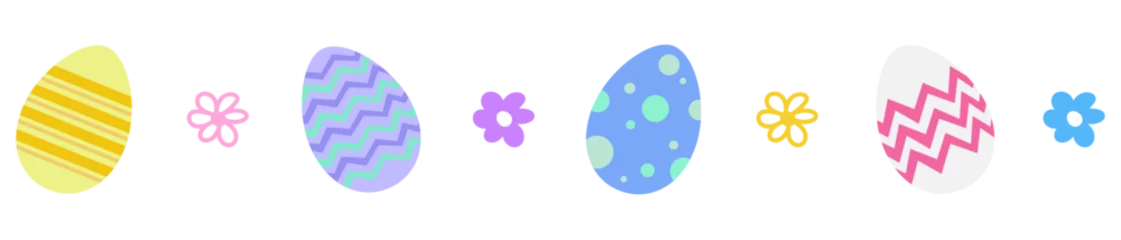 Fotobehang Pastel Easter eggs and stylized flowers are repeating in flat design with transparent background © vectorfusionart