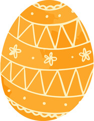Showing Easter egg with orange watercolor, cream triangles, dots, flowers on transparent background