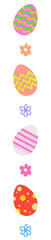 Easter eggs and flower icons forming vertical pastel flat-design column on transparent background