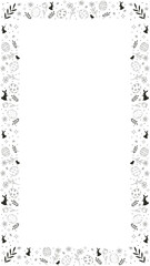 Easter border is showing flat eggs, rabbits and flowers on transparent background, copy space