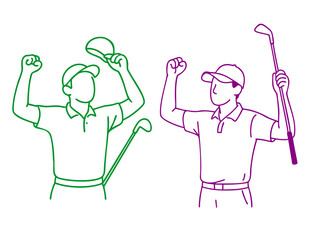 Golf Player Victory Pose – Fist pump, raised arms, or tipping cap