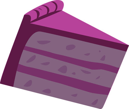 Naklejki Flat design cake slice displaying curled magenta icing ridge with purple layers on transparent bg