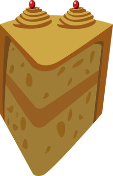 Naklejki Flat design tiered cake slice is showing frosting spirals, cherries on clear backdrop, copy space