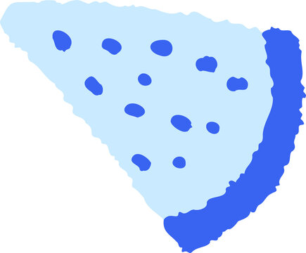 Flat triangular chip is floating with pale blue fill navy spots, bold edge on transparent canvas