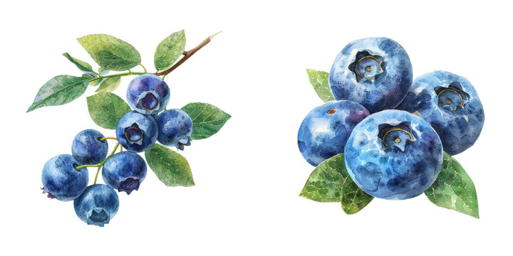 blueberry watercolor vector illustration