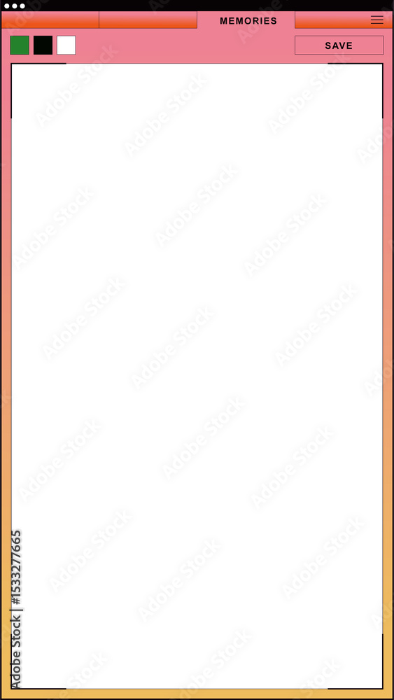 Aufkleber flat memory ui is displaying pink header, swatches, save button, teal area, transparent background