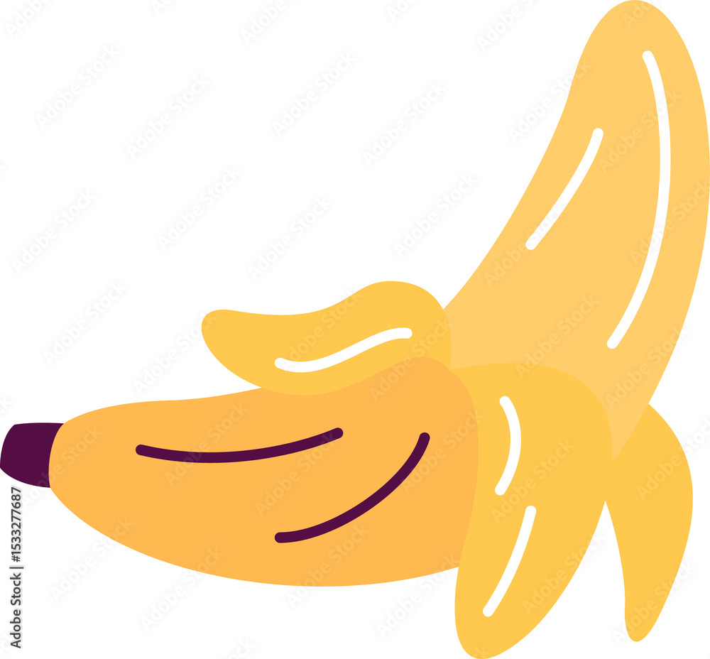Aufkleber partially peeled banana is floating in vector with three folds purple curves transparent background