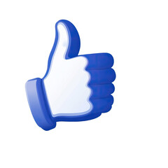 A digital thumbs-up symbol, rendered in 3D style, with a deep blue outline and white interior