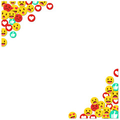 Abstract flat design reaction emoji clusters floating on transparent canvas, showing feedback icons