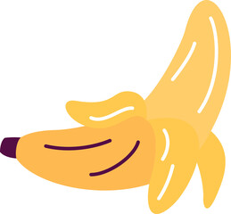 Fototapeta premium Partially peeled banana is floating in vector with three folds purple curves transparent background