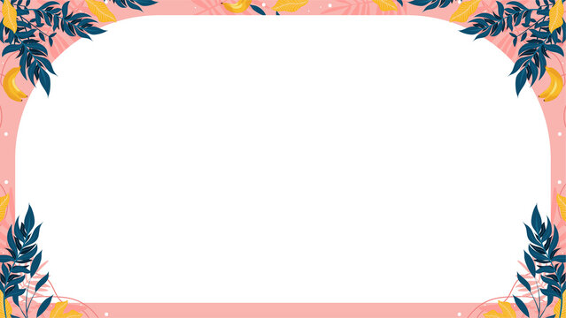 Fototapeta Featuring flat rose-pink border, transparent background, navy leaves, golden bananas, teal panel