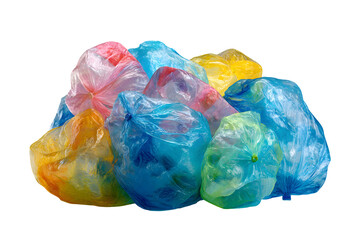 Fototapeta premium Colorful plastic bags filled with trash, demonstrating waste management concept