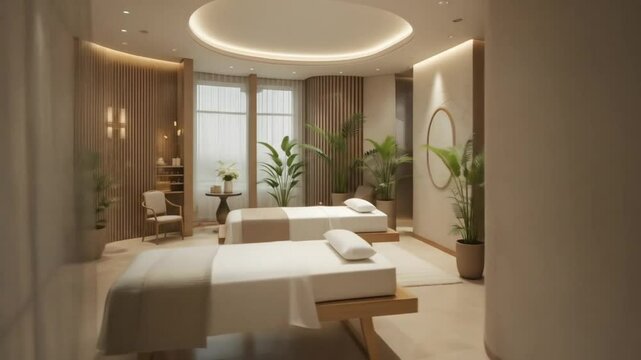 Luxurious spa treatment room design. Clean delivery &ndash; no audio, full creative freedom.