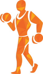 Low-poly stylized athletic figure is juggling two geometric spheres on transparent background
