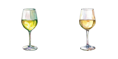 chilled white wine watercolor vector illustration
