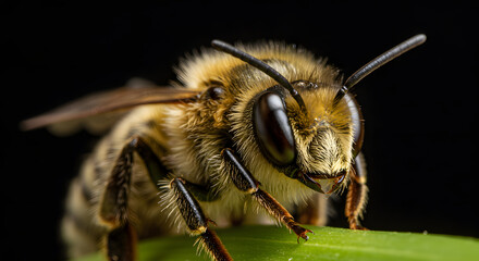 A close-up in a bee face. Bee in the nature. Bee's face.