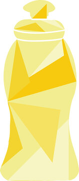 Low-poly water bottle with cap is floating on transparent background showcasing yellow facets