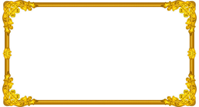 Fototapeta Ornate rectangular frame is floating on transparent background showing baroque scrolls, copy space