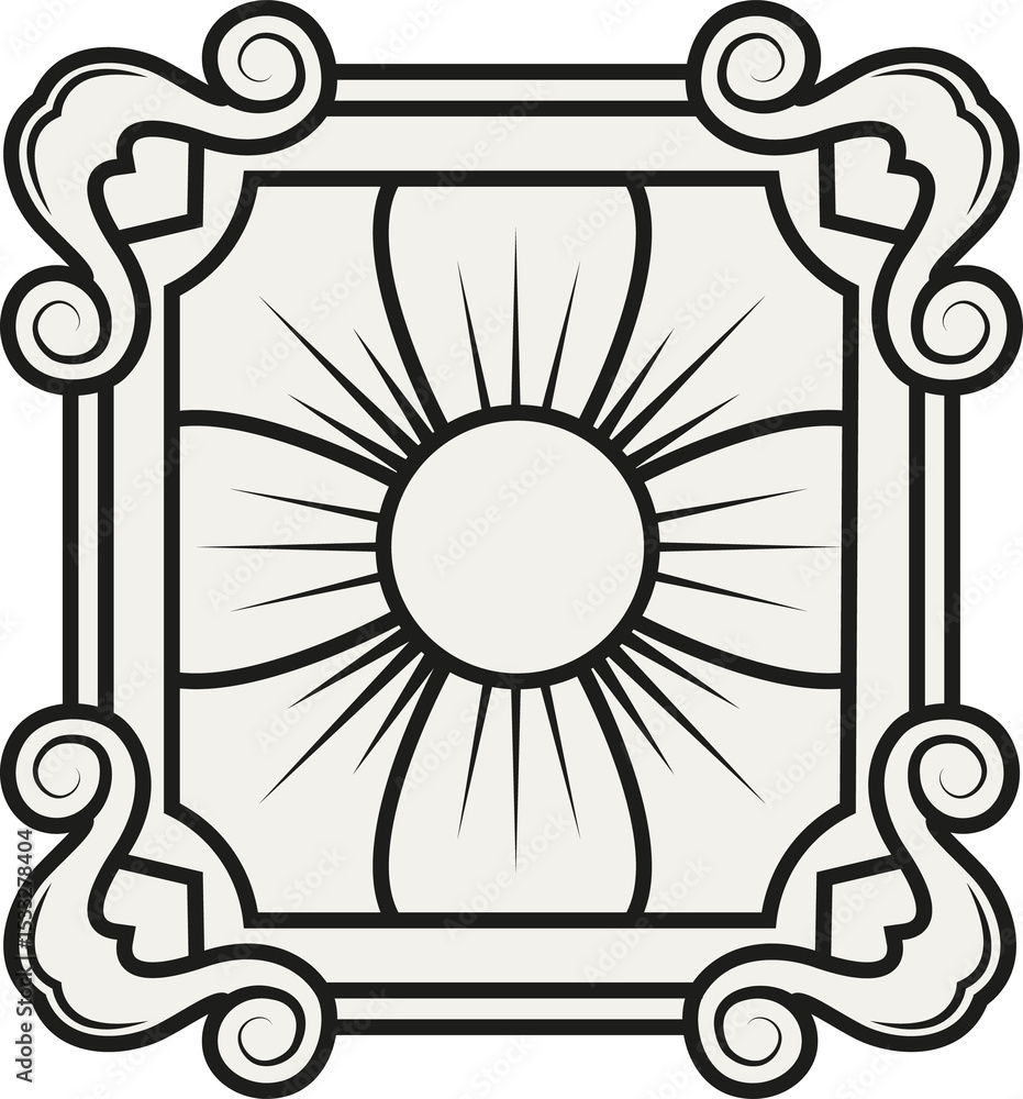 Poster ornamental flat vector design is featuring scrollwork border with flower motif on clear background