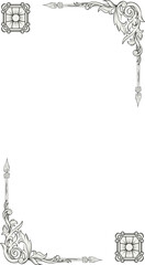 Ornamental border is appearing on transparent background with floral scrollwork and sunburst motifs