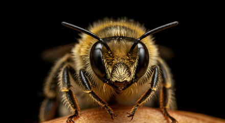 A close-up in a bee face. Bee in the nature. Bee's face.