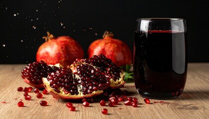 A Still Life of Fresh Pomegranates and Juice