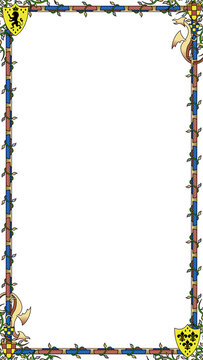 Manuscript-style border is showing vine or shields or dragon motifs on transparent background, copy 