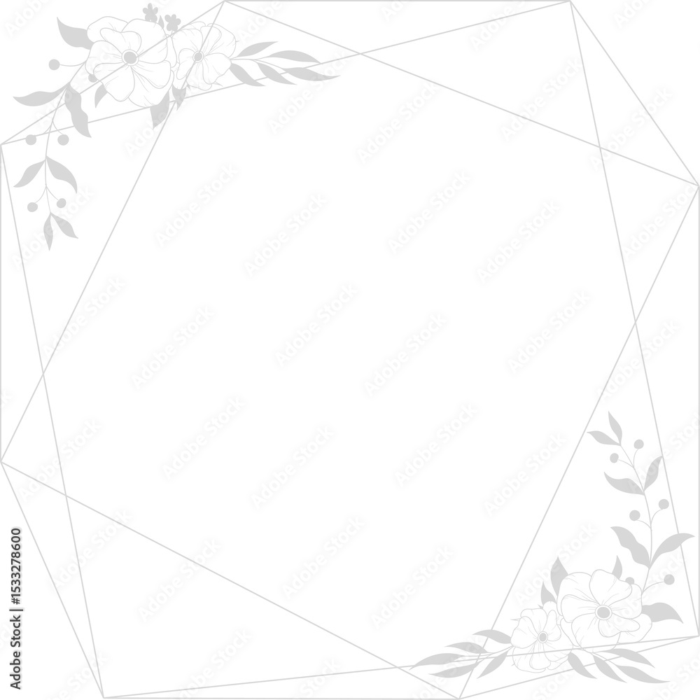 Poster polygonal floral frame is being drawn in line-art with angular geometry and transparent background