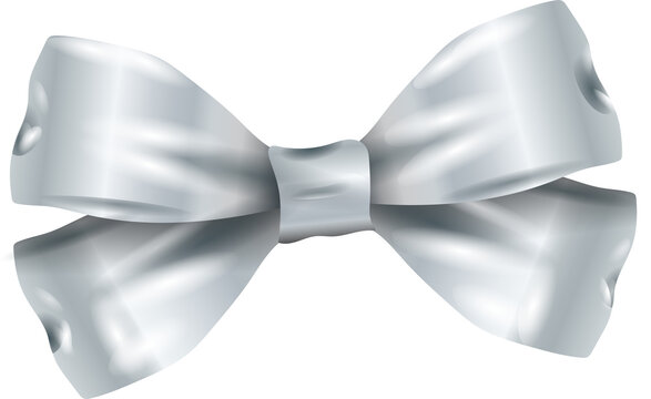 Fototapeta Metallic silver ribbon bow is featuring shading and highlights on transparent backdrop, copy space